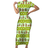 New Zealand Kiwi Fruit Witty Kiwi Bird Family Matching Short Sleeve Bodycon Dress and Hawaiian Shirt DT02 Mom's Dress Green - Polynesian Pride