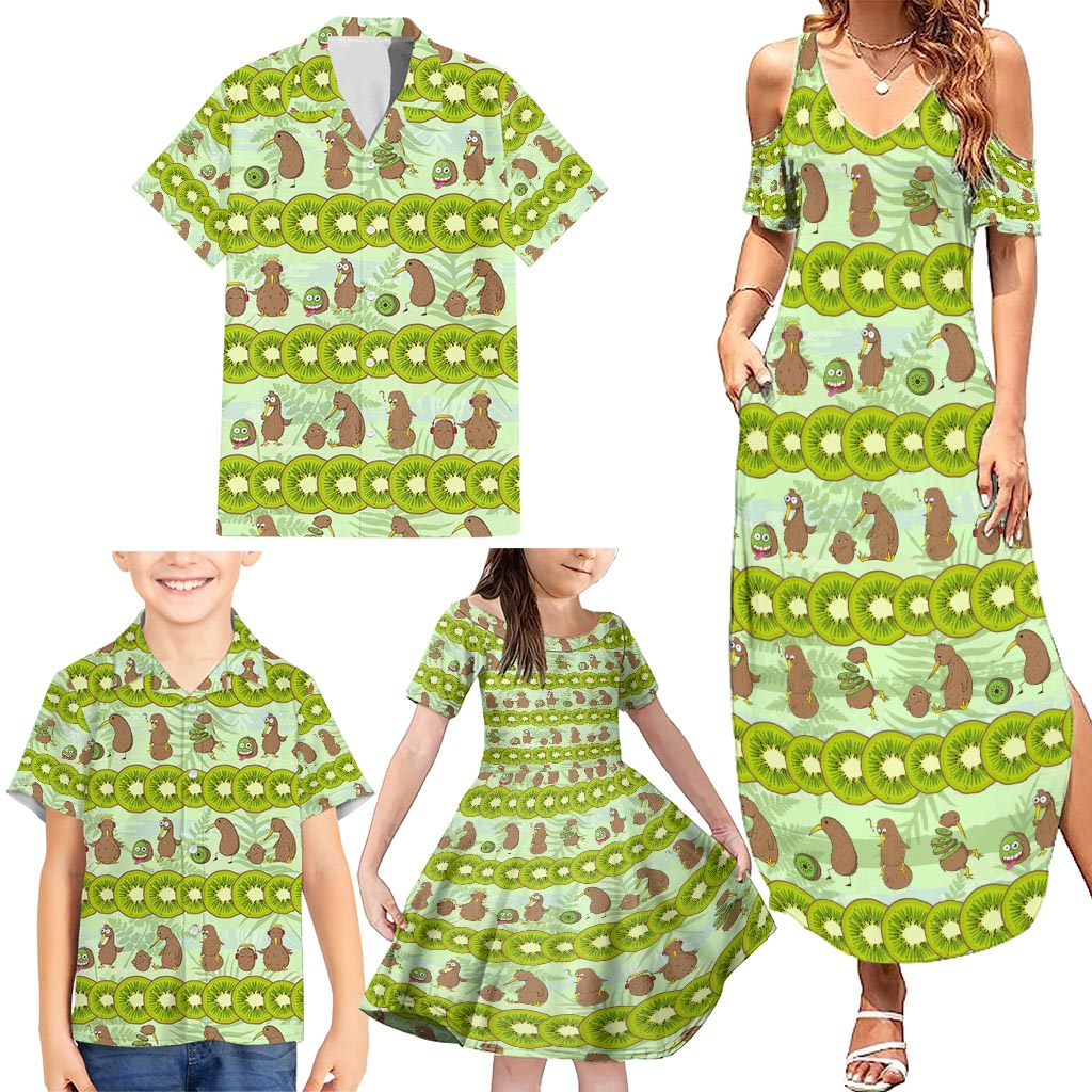 New Zealand Kiwi Fruit Witty Kiwi Bird Family Matching Summer Maxi Dress and Hawaiian Shirt DT02 - Polynesian Pride