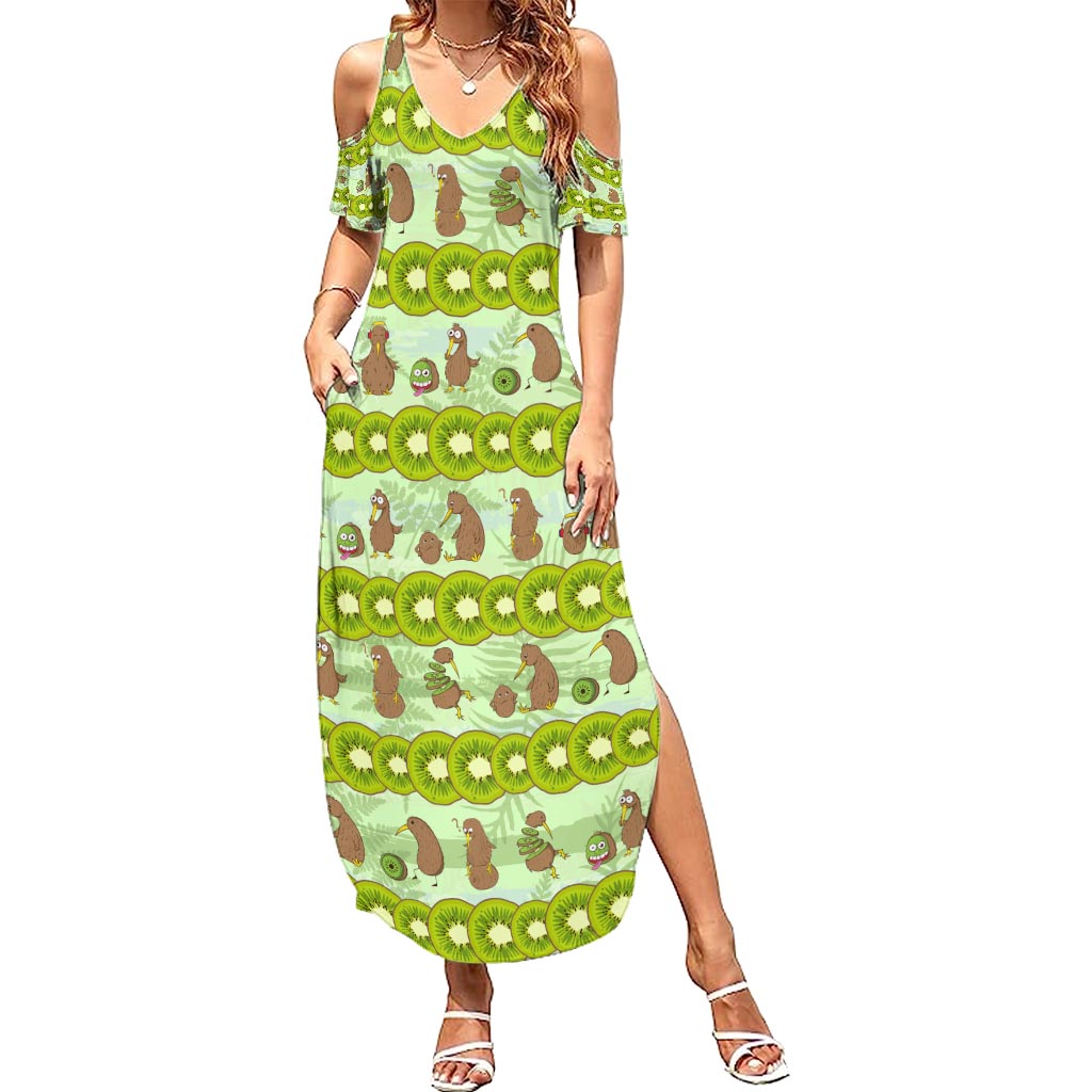 New Zealand Kiwi Fruit Witty Kiwi Bird Summer Maxi Dress DT02 Women Green - Polynesian Pride