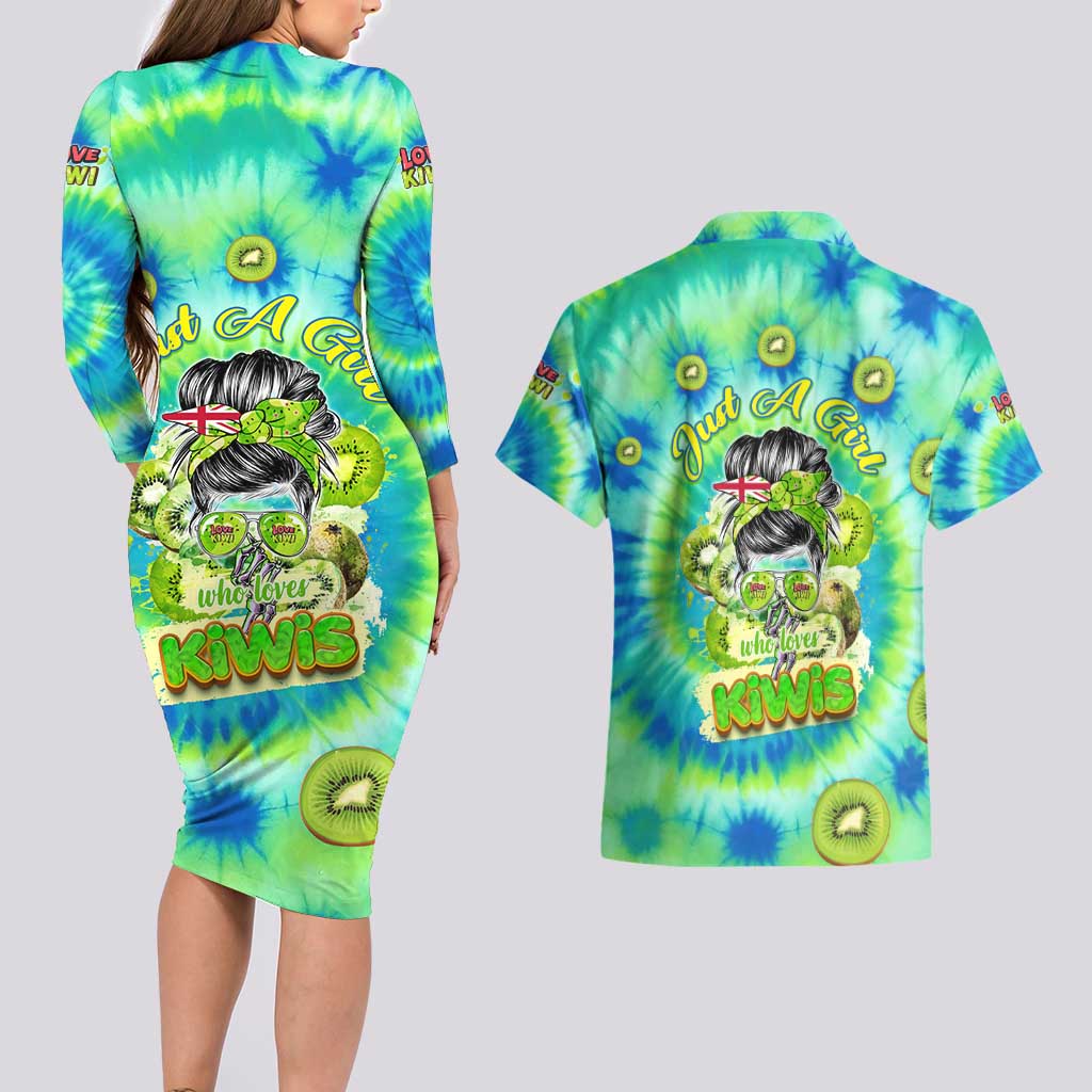 Just a Girl Who Loves Kiwis Couples Matching Long Sleeve Bodycon Dress and Hawaiian Shirt New Zealand Tie Dye DT02 - Polynesian Pride