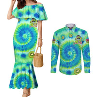 Just a Girl Who Loves Kiwis Couples Matching Mermaid Dress and Long Sleeve Button Shirt New Zealand Tie Dye DT02 Green - Polynesian Pride