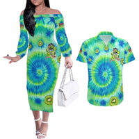 Just a Girl Who Loves Kiwis Couples Matching Off The Shoulder Long Sleeve Dress and Hawaiian Shirt New Zealand Tie Dye DT02 Green - Polynesian Pride