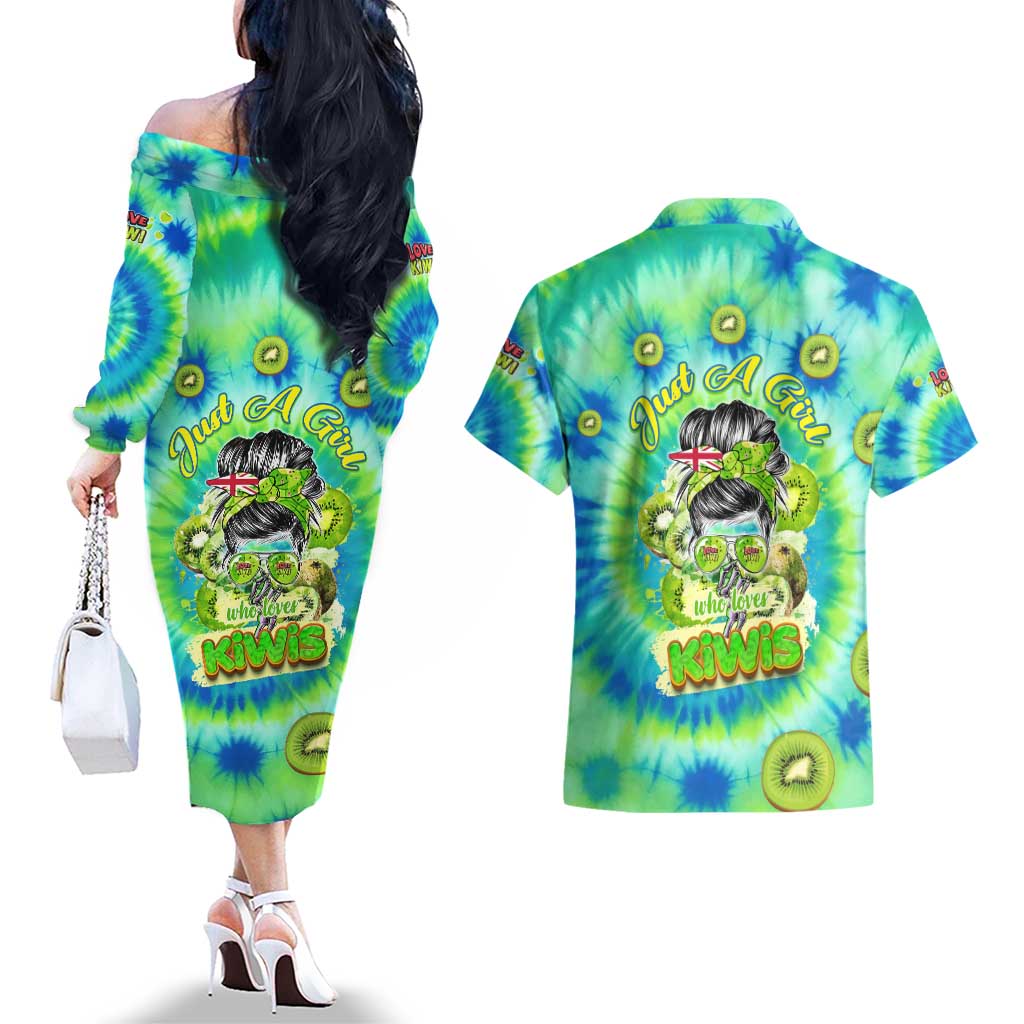 Just a Girl Who Loves Kiwis Couples Matching Off The Shoulder Long Sleeve Dress and Hawaiian Shirt New Zealand Tie Dye DT02 - Polynesian Pride