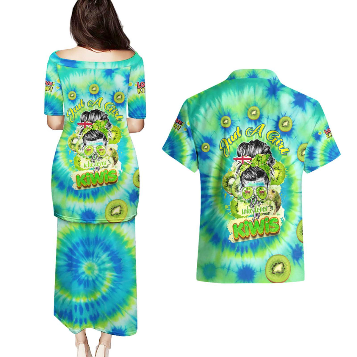 Just a Girl Who Loves Kiwis Couples Matching Puletasi and Hawaiian Shirt New Zealand Tie Dye DT02 - Polynesian Pride