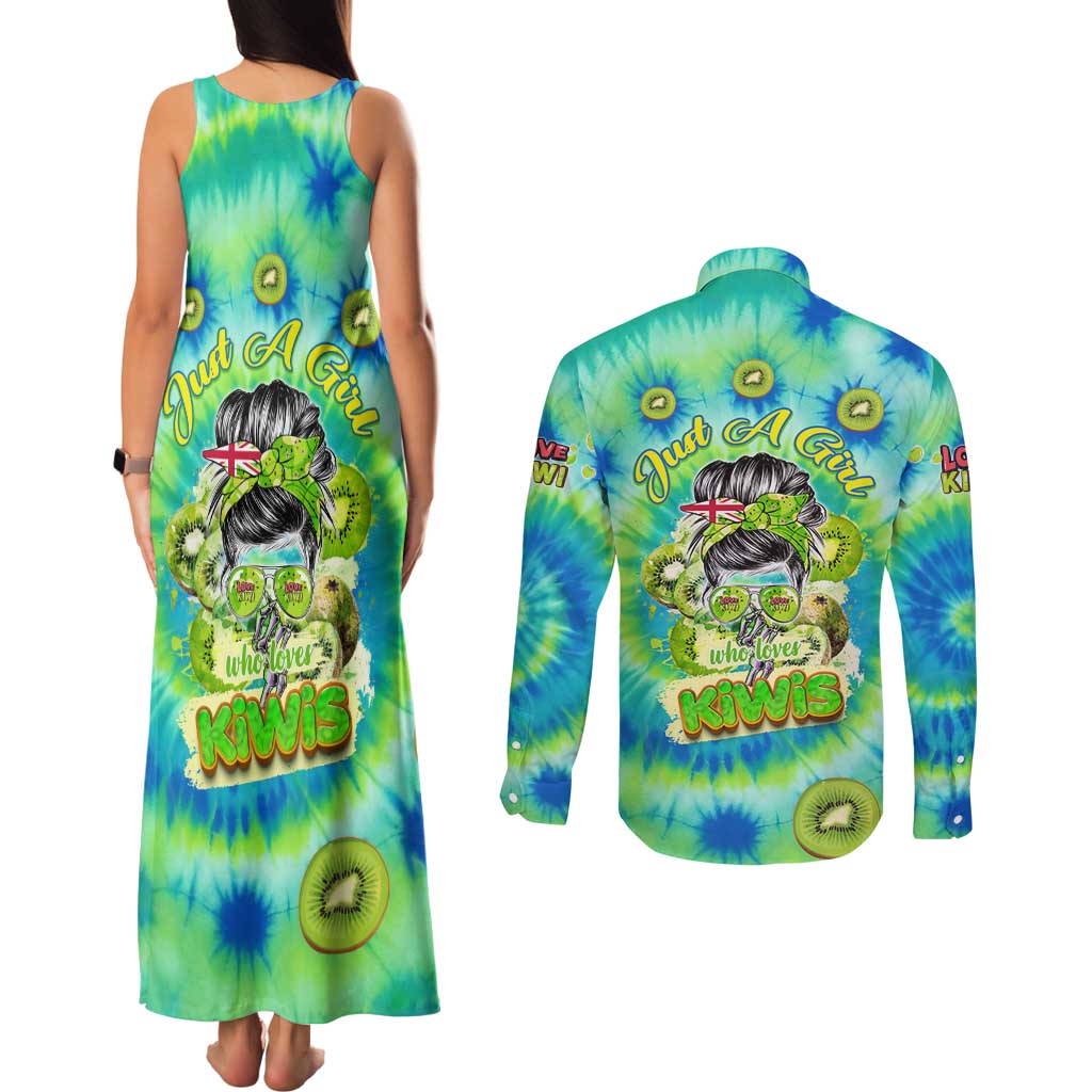 Just a Girl Who Loves Kiwis Couples Matching Tank Maxi Dress and Long Sleeve Button Shirt New Zealand Tie Dye DT02 - Polynesian Pride