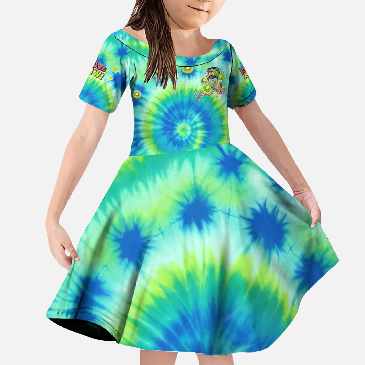Just a Girl Who Loves Kiwis Family Matching Off The Shoulder Long Sleeve Dress and Hawaiian Shirt New Zealand Tie Dye DT02 Daughter's Dress Green - Polynesian Pride
