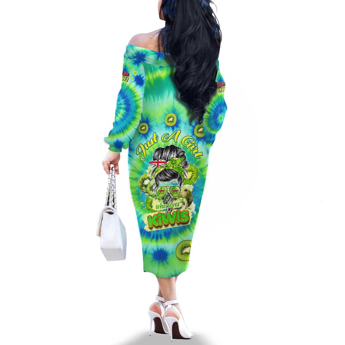 Just a Girl Who Loves Kiwis Family Matching Off The Shoulder Long Sleeve Dress and Hawaiian Shirt New Zealand Tie Dye DT02 - Polynesian Pride
