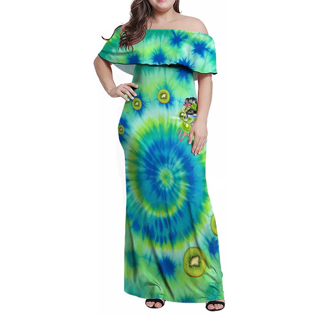 Just a Girl Who Loves Kiwis Family Matching Off Shoulder Maxi Dress and Hawaiian Shirt New Zealand Tie Dye DT02 Mom's Dress Green - Polynesian Pride