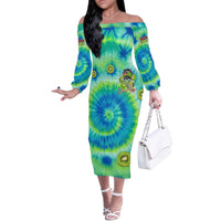 Just a Girl Who Loves Kiwis Off The Shoulder Long Sleeve Dress New Zealand Tie Dye DT02 Women Green - Polynesian Pride