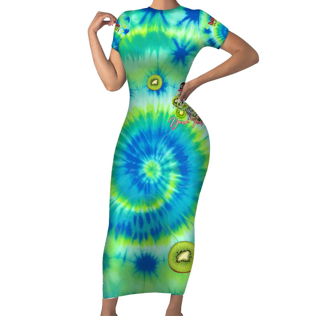 Just a Girl Who Loves Kiwis Short Sleeve Bodycon Dress New Zealand Tie Dye DT02 Long Dress Green - Polynesian Pride