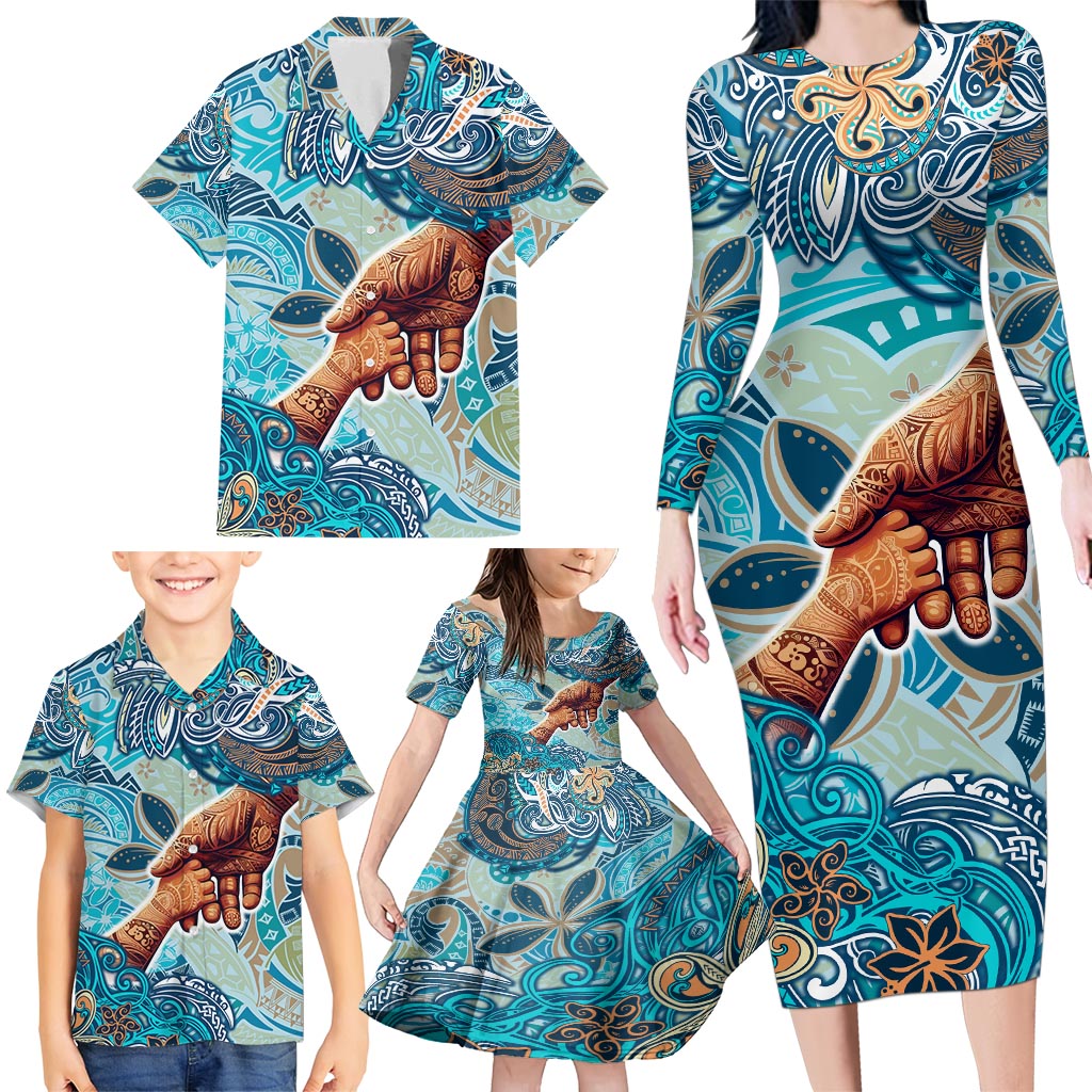Hand In Hand Father's Day Polynesian Family Matching Long Sleeve Bodycon Dress and Hawaiian Shirt Tribal Flower Pattern DT02 - Polynesian Pride