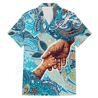 Hand In Hand Father's Day Polynesian Family Matching Mermaid Dress and Hawaiian Shirt Tribal Flower Pattern DT02 Dad's Shirt - Short Sleeve Blue - Polynesian Pride