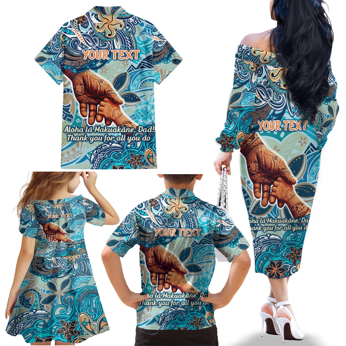 Hand In Hand Father's Day Polynesian Family Matching Off The Shoulder Long Sleeve Dress and Hawaiian Shirt Tribal Flower Pattern DT02 - Polynesian Pride