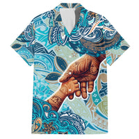 Hand In Hand Father's Day Polynesian Family Matching Off The Shoulder Long Sleeve Dress and Hawaiian Shirt Tribal Flower Pattern DT02 Dad's Shirt - Short Sleeve Blue - Polynesian Pride
