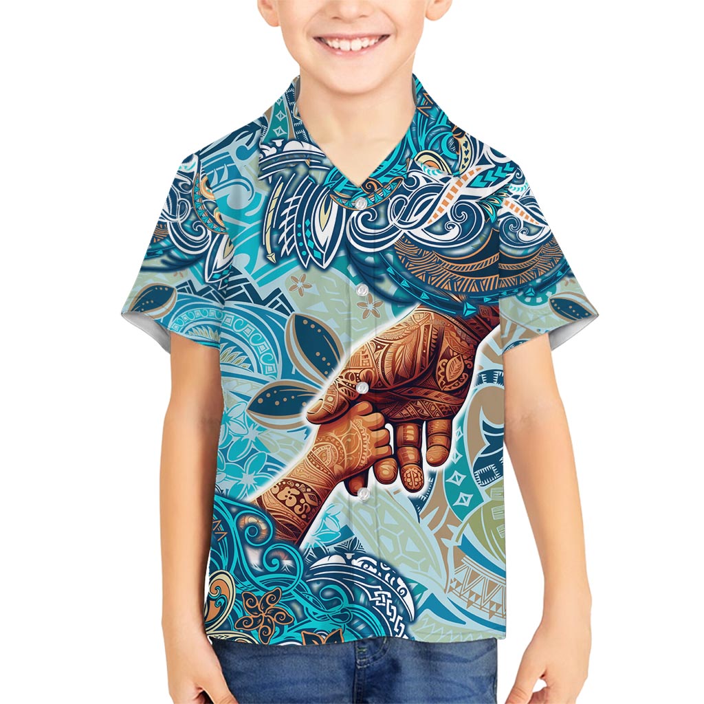 Hand In Hand Father's Day Polynesian Family Matching Off Shoulder Maxi Dress and Hawaiian Shirt Tribal Flower Pattern