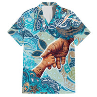 Hand In Hand Father's Day Polynesian Family Matching Short Sleeve Bodycon Dress and Hawaiian Shirt Tribal Flower Pattern DT02 Dad's Shirt - Short Sleeve Blue - Polynesian Pride