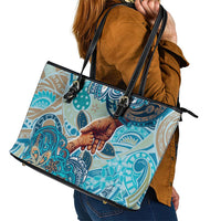 Hand In Hand Father's Day Polynesian Leather Tote Bag Tribal Flower Pattern