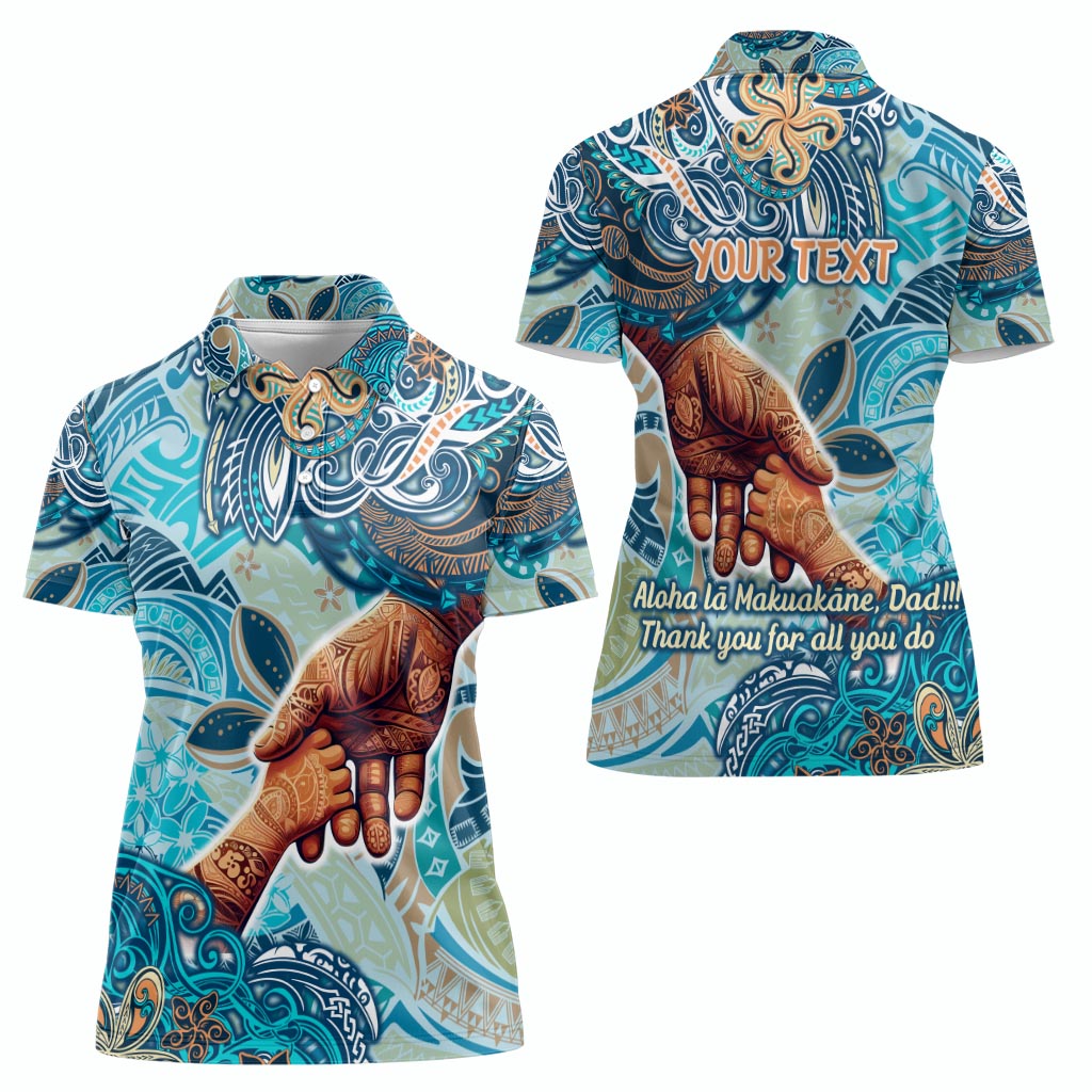 Hand In Hand Father's Day Polynesian Women Polo Shirt Tribal Flower Pattern