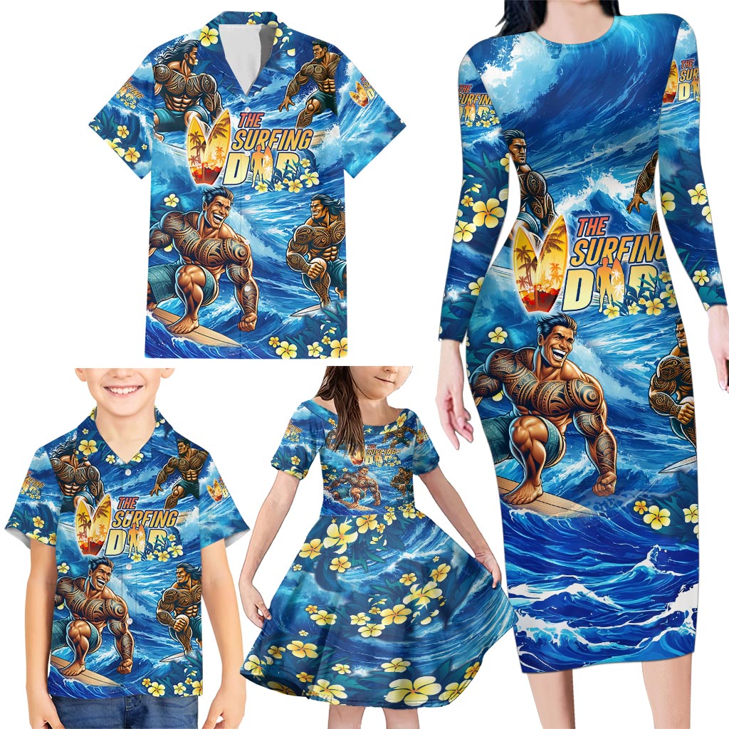 Hawaii Father's Day Family Matching Long Sleeve Bodycon Dress and Hawaiian Shirt The Surfing Dad Polynesian Tattoo DT02 - Polynesian Pride