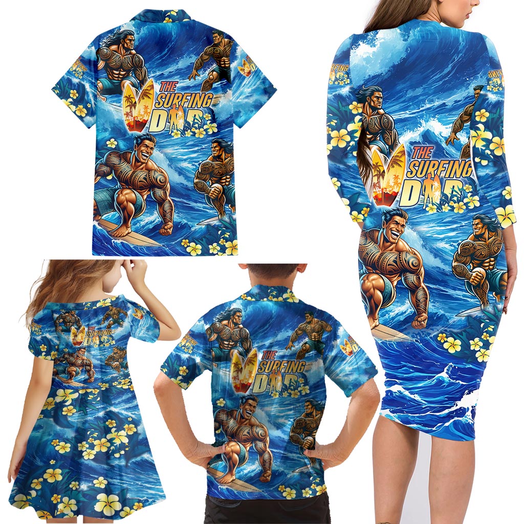 Hawaii Father's Day Family Matching Long Sleeve Bodycon Dress and Hawaiian Shirt The Surfing Dad Polynesian Tattoo DT02 - Polynesian Pride