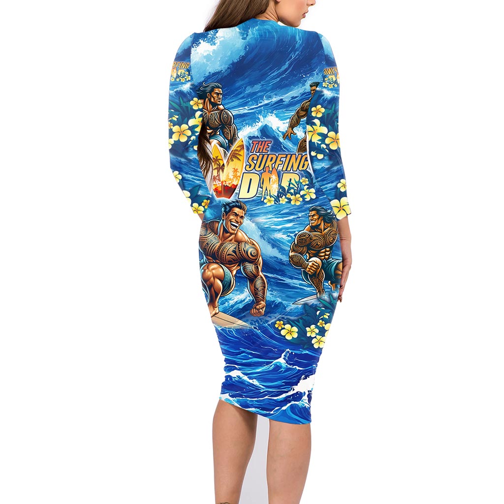Hawaii Father's Day Family Matching Long Sleeve Bodycon Dress and Hawaiian Shirt The Surfing Dad Polynesian Tattoo DT02 - Polynesian Pride