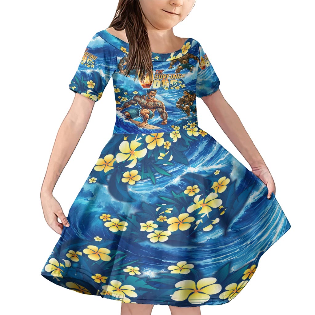 Hawaii Father's Day Family Matching Mermaid Dress and Hawaiian Shirt The Surfing Dad Polynesian Tattoo DT02 Daughter's Dress Blue - Polynesian Pride