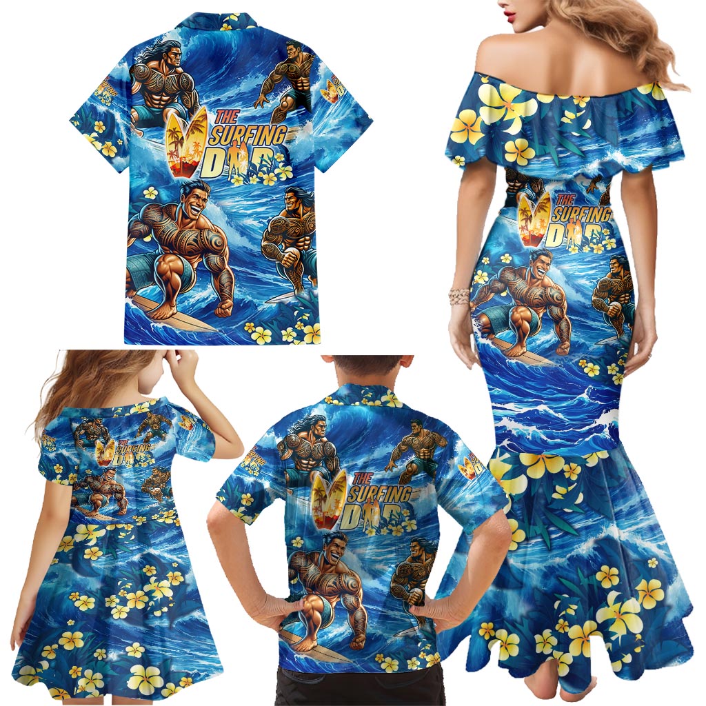 Hawaii Father's Day Family Matching Mermaid Dress and Hawaiian Shirt The Surfing Dad Polynesian Tattoo DT02 - Polynesian Pride