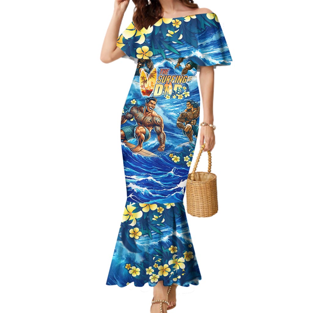 Hawaii Father's Day Family Matching Mermaid Dress and Hawaiian Shirt The Surfing Dad Polynesian Tattoo DT02 Mom's Dress Blue - Polynesian Pride