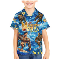 Hawaii Father's Day Family Matching Mermaid Dress and Hawaiian Shirt The Surfing Dad Polynesian Tattoo DT02 Son's Shirt Blue - Polynesian Pride