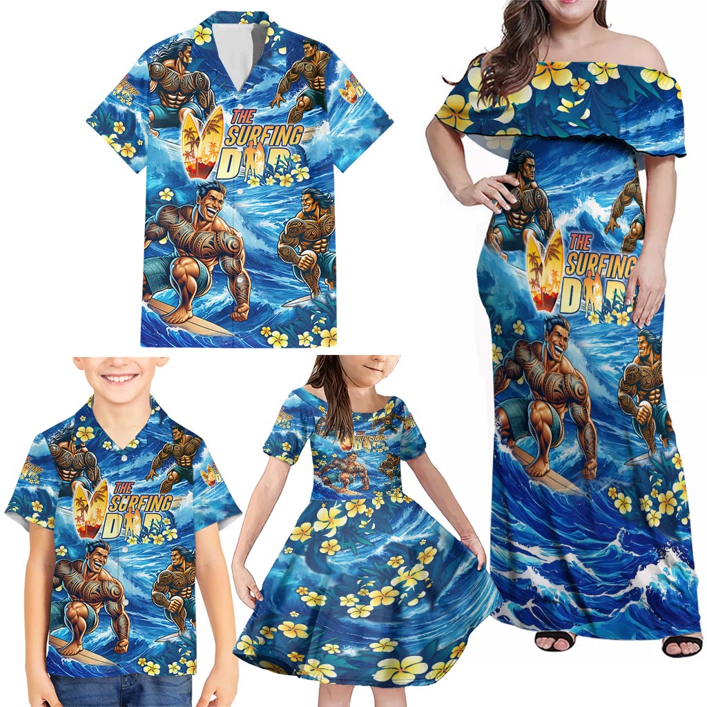 Hawaii Father's Day Family Matching Off Shoulder Maxi Dress and Hawaiian Shirt The Surfing Dad Polynesian Tattoo DT02 - Polynesian Pride