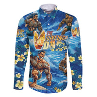 Hawaii Father's Day Family Matching Off Shoulder Maxi Dress and Hawaiian Shirt The Surfing Dad Polynesian Tattoo DT02 Dad's Shirt - Long Sleeve Blue - Polynesian Pride