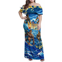Hawaii Father's Day Family Matching Off Shoulder Maxi Dress and Hawaiian Shirt The Surfing Dad Polynesian Tattoo DT02 Mom's Dress Blue - Polynesian Pride
