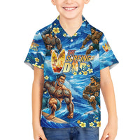 Hawaii Father's Day Family Matching Off Shoulder Maxi Dress and Hawaiian Shirt The Surfing Dad Polynesian Tattoo DT02 Son's Shirt Blue - Polynesian Pride