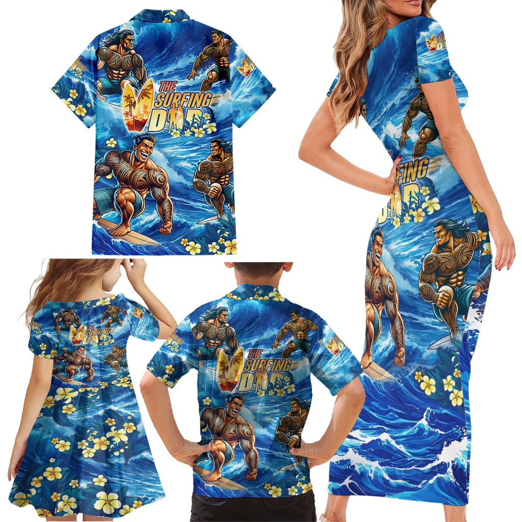 Hawaii Father's Day Family Matching Short Sleeve Bodycon Dress and Hawaiian Shirt The Surfing Dad Polynesian Tattoo DT02 - Polynesian Pride