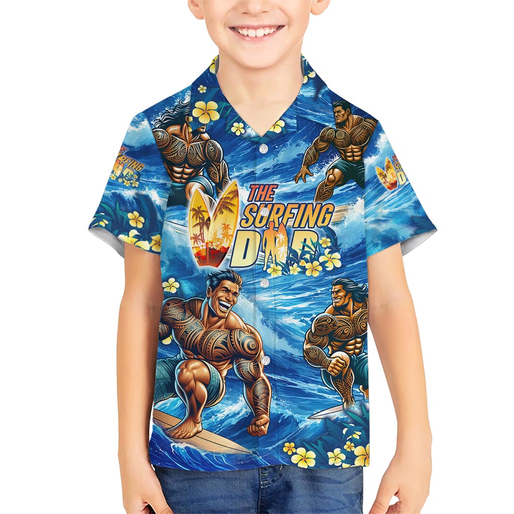 Hawaii Father's Day Family Matching Short Sleeve Bodycon Dress and Hawaiian Shirt The Surfing Dad Polynesian Tattoo DT02 Son's Shirt Blue - Polynesian Pride