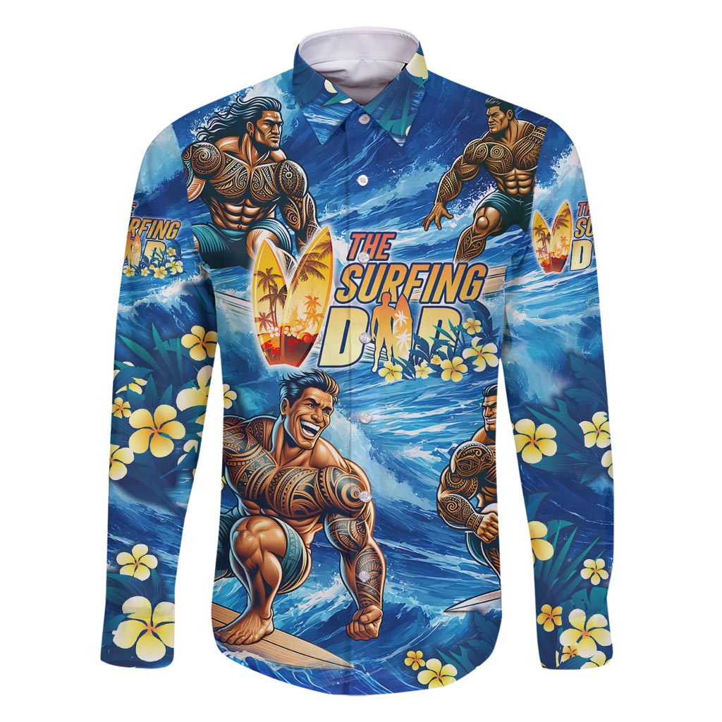 Hawaii Father's Day Family Matching Tank Maxi Dress and Hawaiian Shirt The Surfing Dad Polynesian Tattoo DT02 Dad's Shirt - Long Sleeve Blue - Polynesian Pride