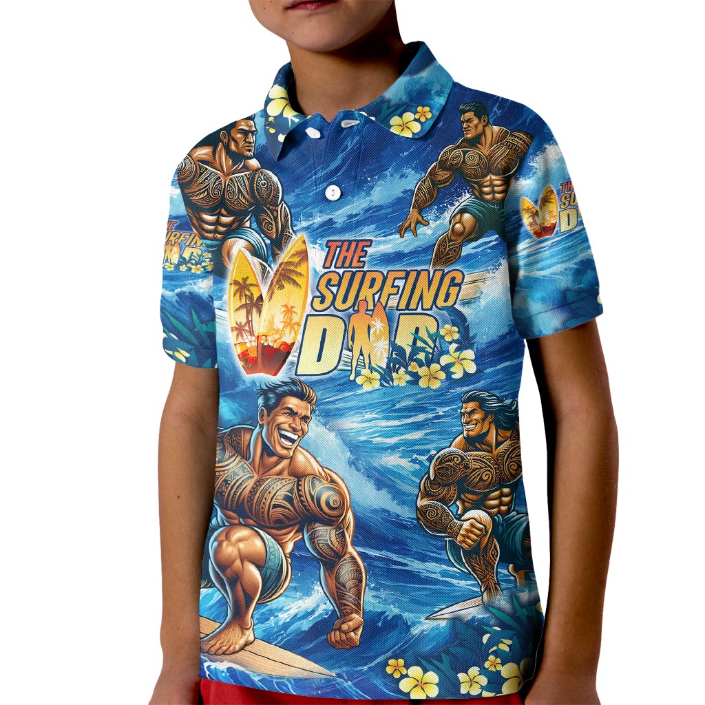 Hawaii Father's Day Kid Polo Shirt The Surfing Dad Polynesian Tattoo DT02 Kid Blue - Polynesian Pride