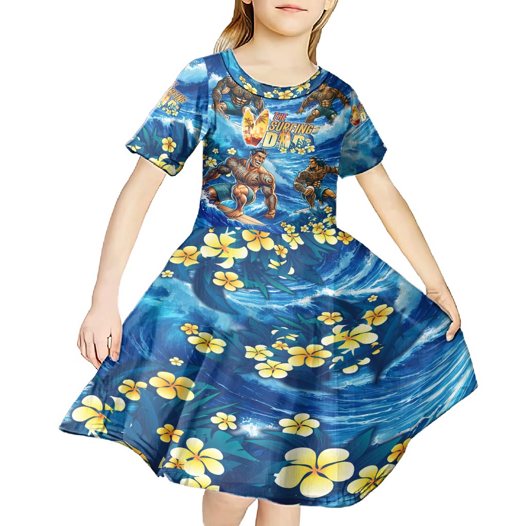 Hawaii Father's Day Kid Short Sleeve Dress The Surfing Dad Polynesian Tattoo