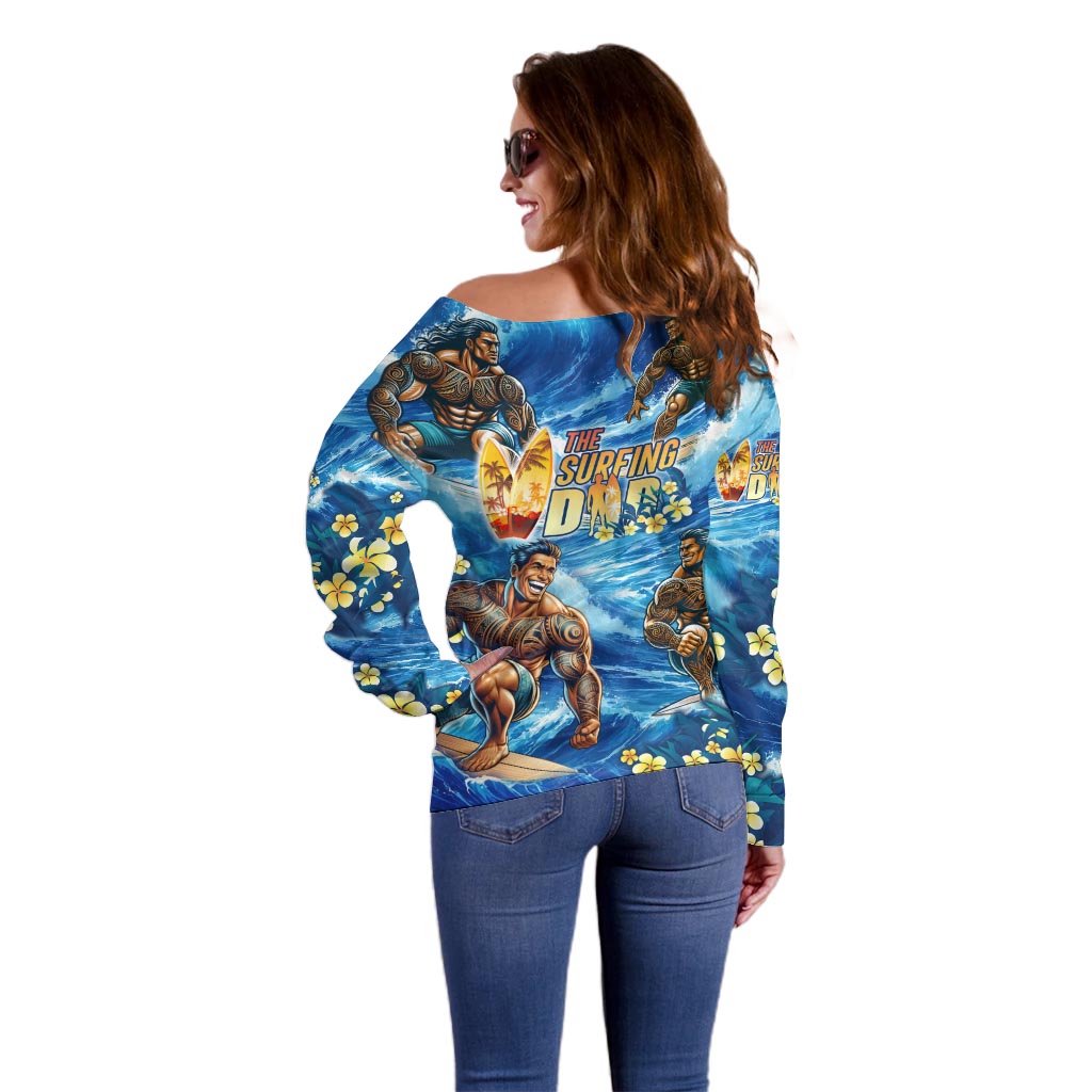 Hawaii Father's Day Off Shoulder Sweater The Surfing Dad Polynesian Tattoo