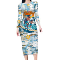 Hawaii Father's Day It's Surfing Time Family Matching Long Sleeve Bodycon Dress and Hawaiian Shirt Aloha L Makuakane DT02 Mom's Dress Blue - Polynesian Pride
