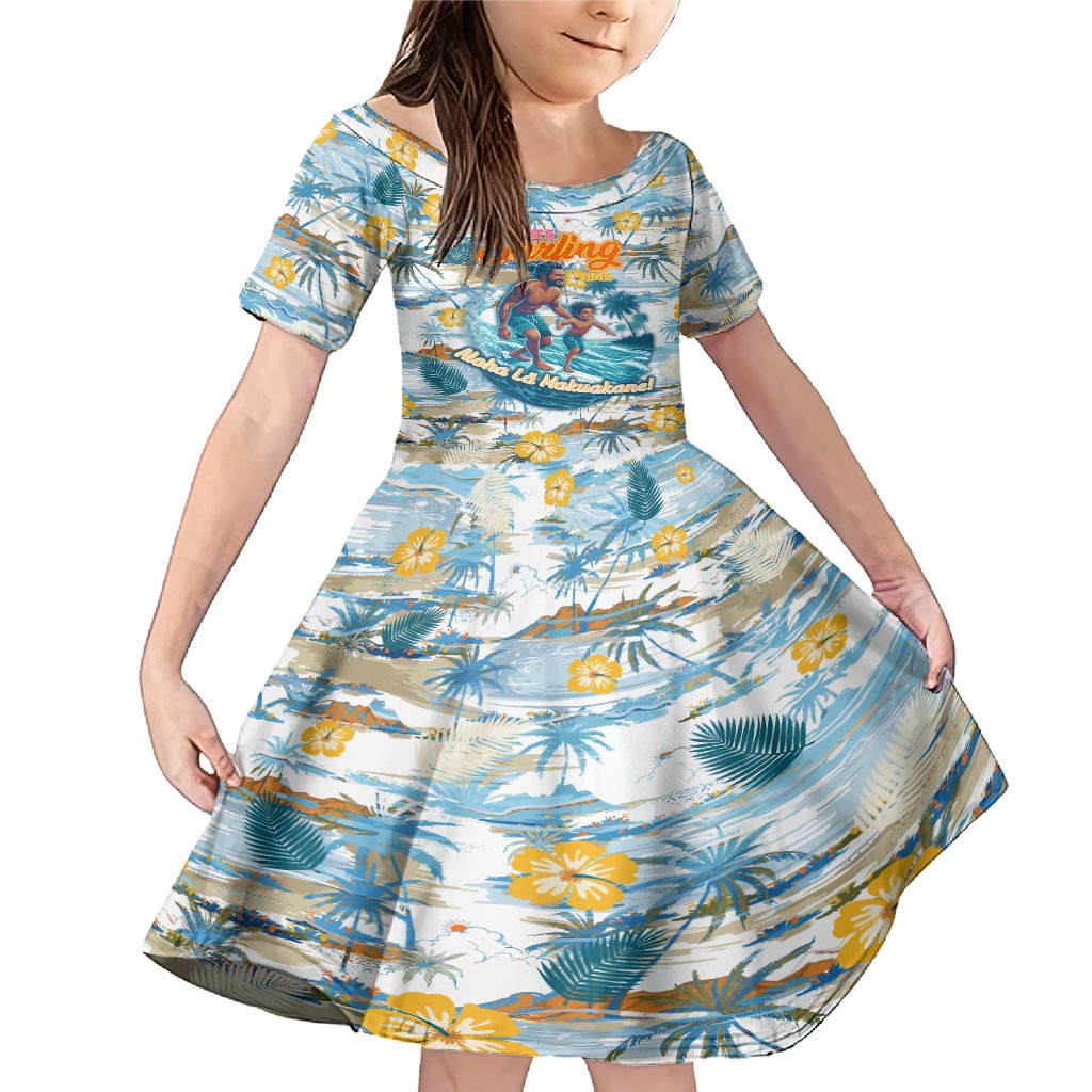 Hawaii Father's Day It's Surfing Time Family Matching Mermaid Dress and Hawaiian Shirt Aloha L Makuakane DT02 Daughter's Dress Blue - Polynesian Pride