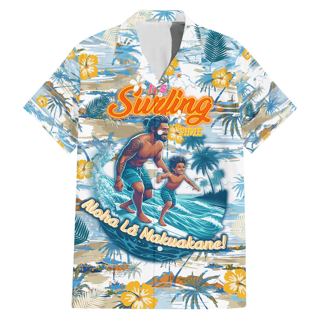 Hawaii Father's Day It's Surfing Time Family Matching Mermaid Dress and Hawaiian Shirt Aloha L Makuakane DT02 Dad's Shirt - Short Sleeve Blue - Polynesian Pride