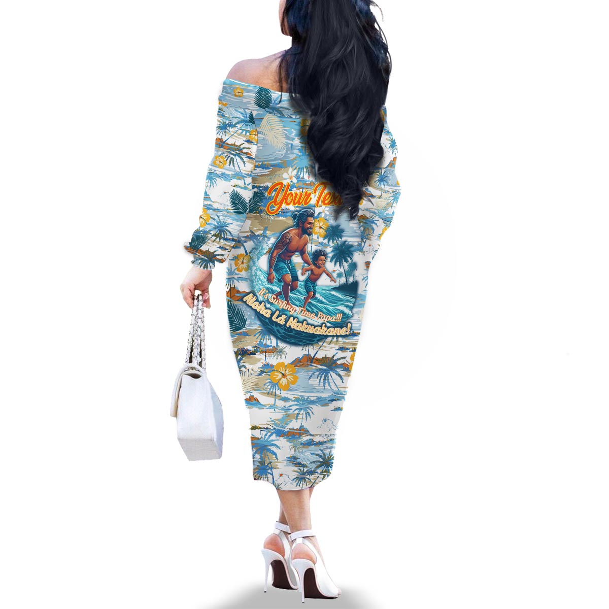 Hawaii Father's Day It's Surfing Time Family Matching Off The Shoulder Long Sleeve Dress and Hawaiian Shirt Aloha L Makuakane DT02 - Polynesian Pride