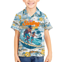 Hawaii Father's Day It's Surfing Time Family Matching Off The Shoulder Long Sleeve Dress and Hawaiian Shirt Aloha L Makuakane DT02 Son's Shirt Blue - Polynesian Pride