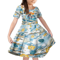 Hawaii Father's Day It's Surfing Time Family Matching Off Shoulder Short Dress and Hawaiian Shirt Aloha L Makuakane DT02 Daughter's Dress Blue - Polynesian Pride