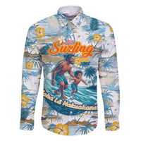 Hawaii Father's Day It's Surfing Time Family Matching Off Shoulder Short Dress and Hawaiian Shirt Aloha L Makuakane DT02 Dad's Shirt - Long Sleeve Blue - Polynesian Pride