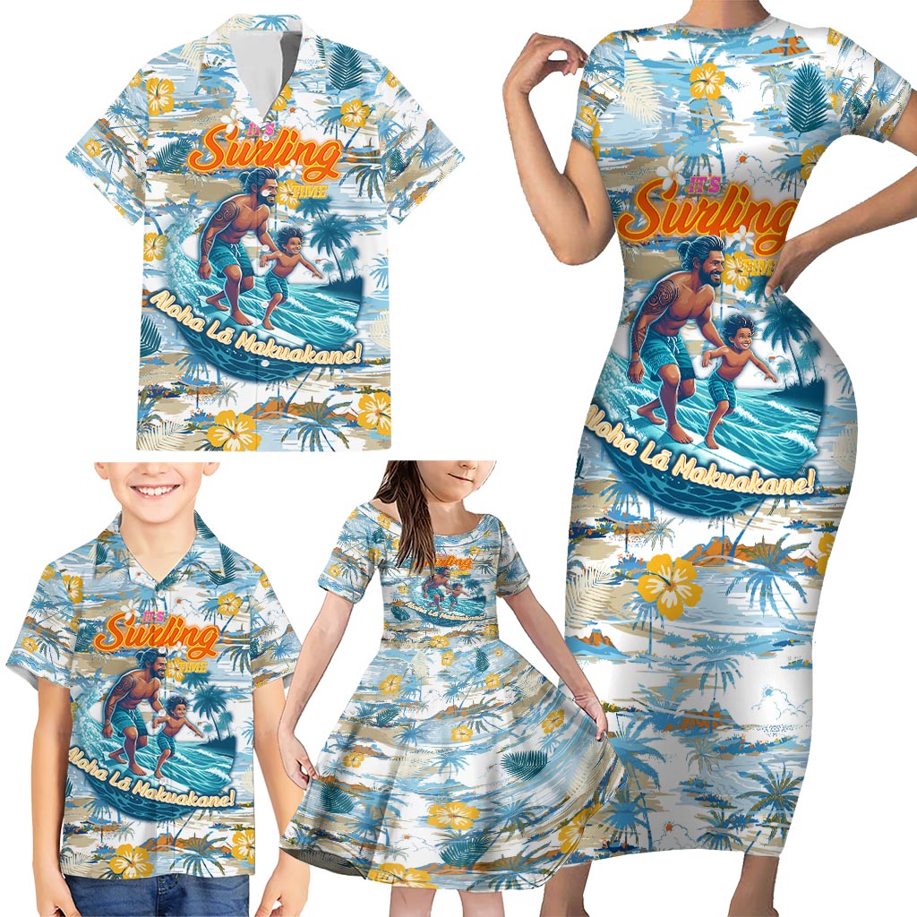 Hawaii Father's Day It's Surfing Time Family Matching Short Sleeve Bodycon Dress and Hawaiian Shirt Aloha L Makuakane DT02 - Polynesian Pride
