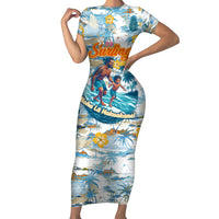 Hawaii Father's Day It's Surfing Time Family Matching Short Sleeve Bodycon Dress and Hawaiian Shirt Aloha L Makuakane DT02 Mom's Dress Blue - Polynesian Pride