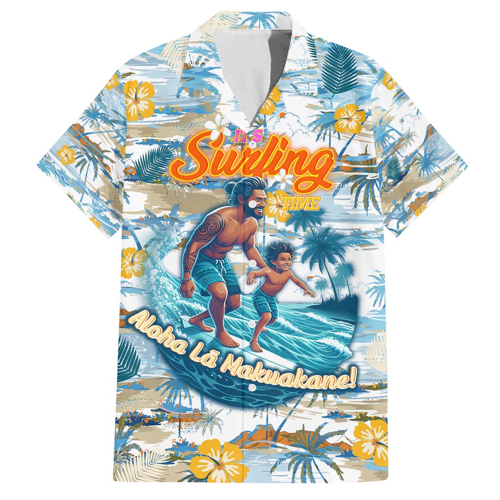 Hawaii Father's Day It's Surfing Time Family Matching Summer Maxi Dress and Hawaiian Shirt Aloha L Makuakane DT02 Dad's Shirt - Short Sleeve Blue - Polynesian Pride
