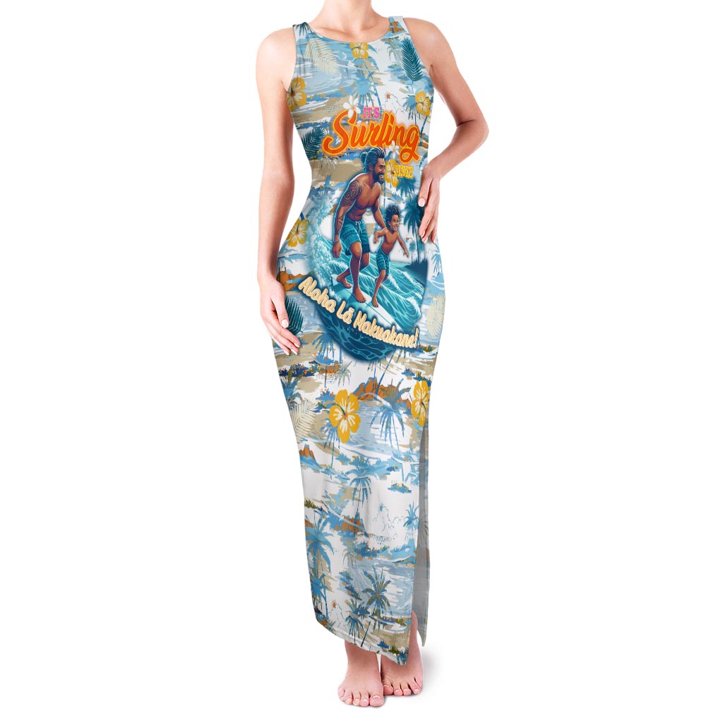 Hawaii Father's Day It's Surfing Time Family Matching Tank Maxi Dress and Hawaiian Shirt Aloha L Makuakane DT02 Mom's Dress Blue - Polynesian Pride